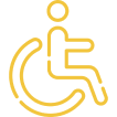 Symbole d'accessibilit&eacute; en fauteuil roulant jaune sur fond noir.