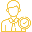 Ic&ocirc;ne d'une personne avec un badge de validation jaune.