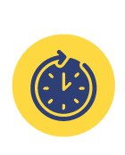 Ic&ocirc;ne d'horloge bleue avec fl&egrave;che circulaire sur fond jaune.